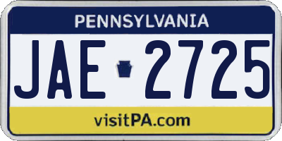 PA license plate JAE2725
