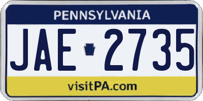 PA license plate JAE2735