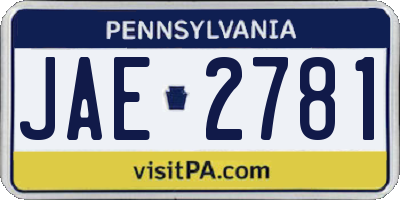 PA license plate JAE2781