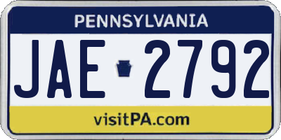 PA license plate JAE2792