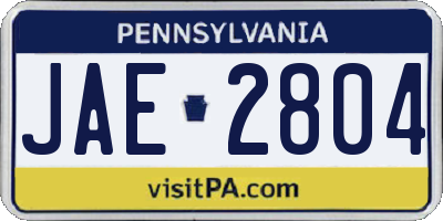 PA license plate JAE2804