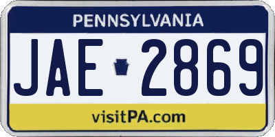 PA license plate JAE2869