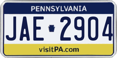 PA license plate JAE2904