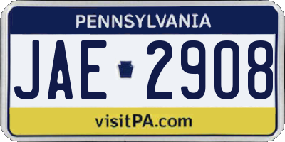 PA license plate JAE2908