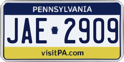 PA license plate JAE2909