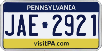 PA license plate JAE2921