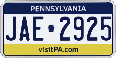 PA license plate JAE2925