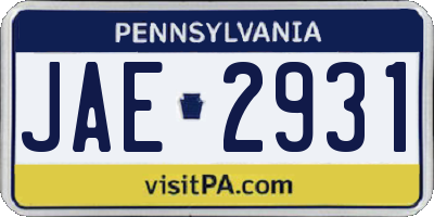 PA license plate JAE2931