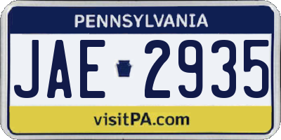 PA license plate JAE2935