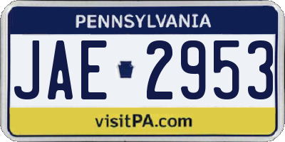 PA license plate JAE2953