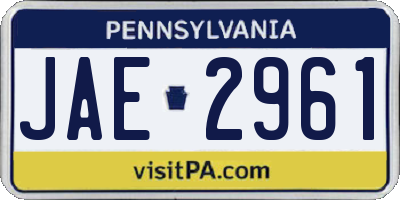 PA license plate JAE2961