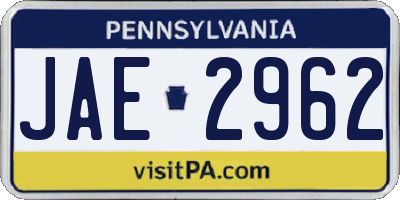 PA license plate JAE2962
