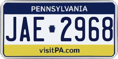 PA license plate JAE2968