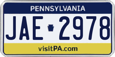 PA license plate JAE2978