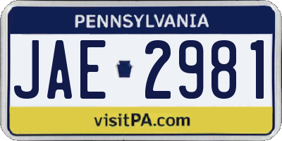 PA license plate JAE2981