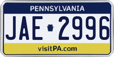 PA license plate JAE2996