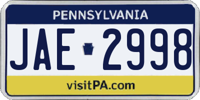 PA license plate JAE2998