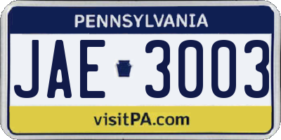 PA license plate JAE3003