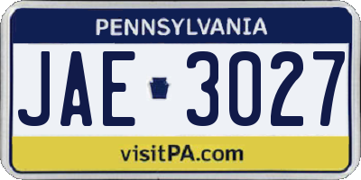 PA license plate JAE3027