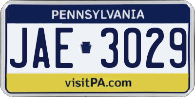 PA license plate JAE3029
