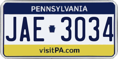 PA license plate JAE3034