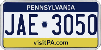 PA license plate JAE3050