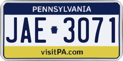 PA license plate JAE3071