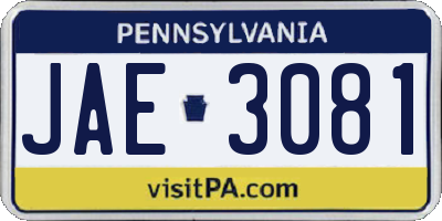PA license plate JAE3081