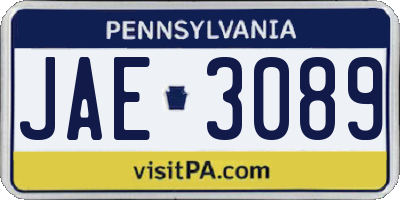 PA license plate JAE3089