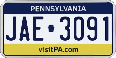 PA license plate JAE3091