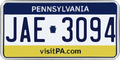 PA license plate JAE3094