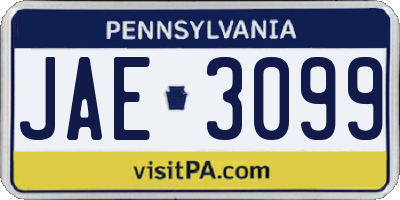 PA license plate JAE3099