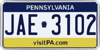 PA license plate JAE3102