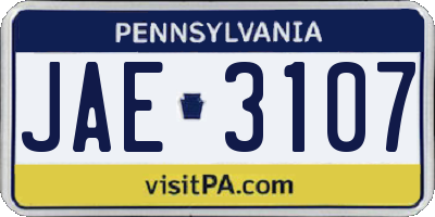 PA license plate JAE3107