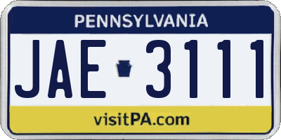 PA license plate JAE3111