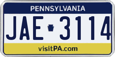 PA license plate JAE3114