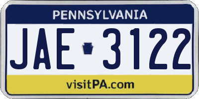 PA license plate JAE3122