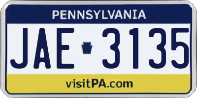 PA license plate JAE3135