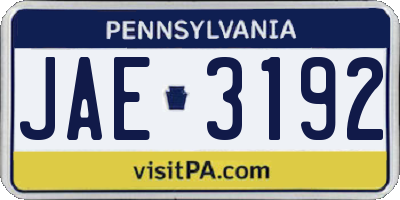 PA license plate JAE3192