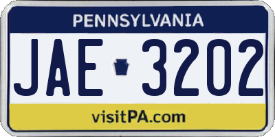 PA license plate JAE3202