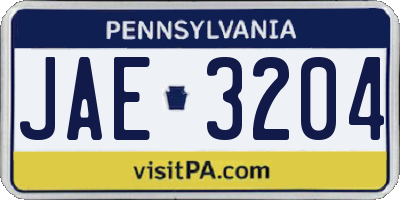 PA license plate JAE3204