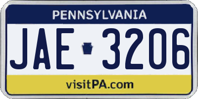 PA license plate JAE3206