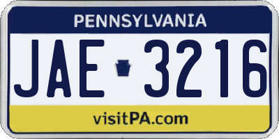 PA license plate JAE3216