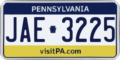 PA license plate JAE3225