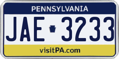 PA license plate JAE3233