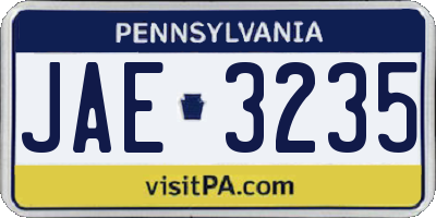 PA license plate JAE3235