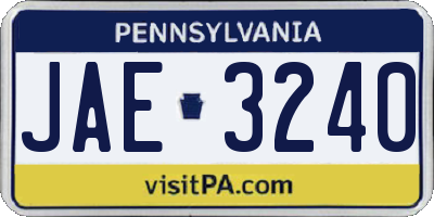 PA license plate JAE3240