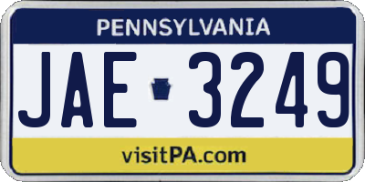 PA license plate JAE3249