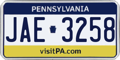 PA license plate JAE3258