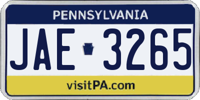PA license plate JAE3265